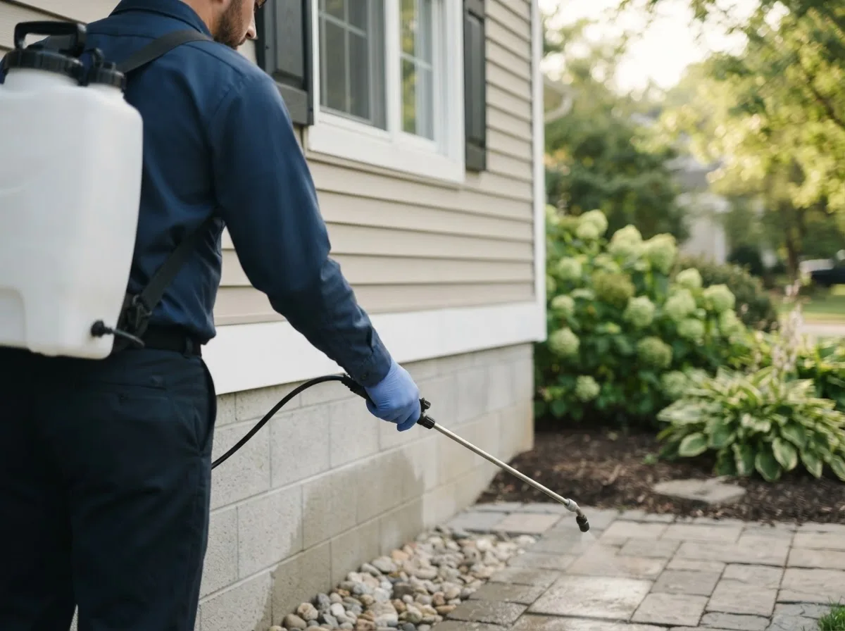 Pest control technician inspecting a home in Mineral City, OH